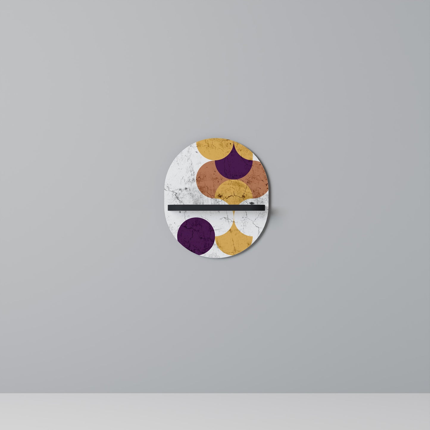 CRACKED GEOMETRY Oval Art Shelf In Black Finish