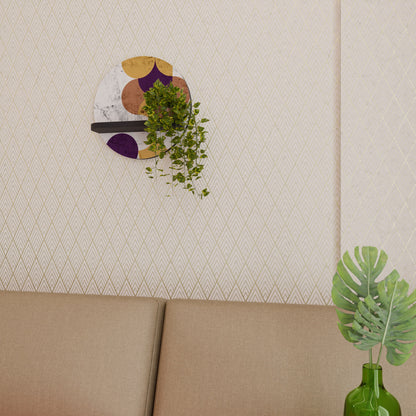 CRACKED GEOMETRY Round Art Shelf In Black Finish