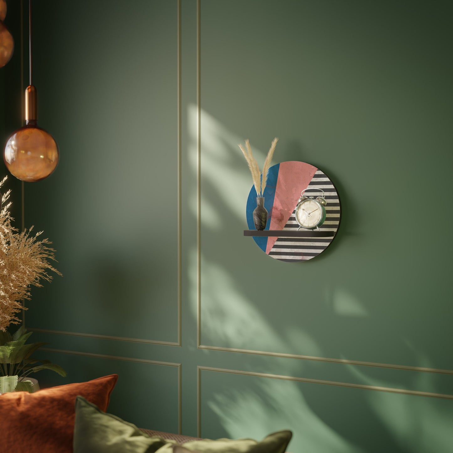 GLAMOROUS STRIPE Mensola Rotonda Decorativa con Finitura Nera