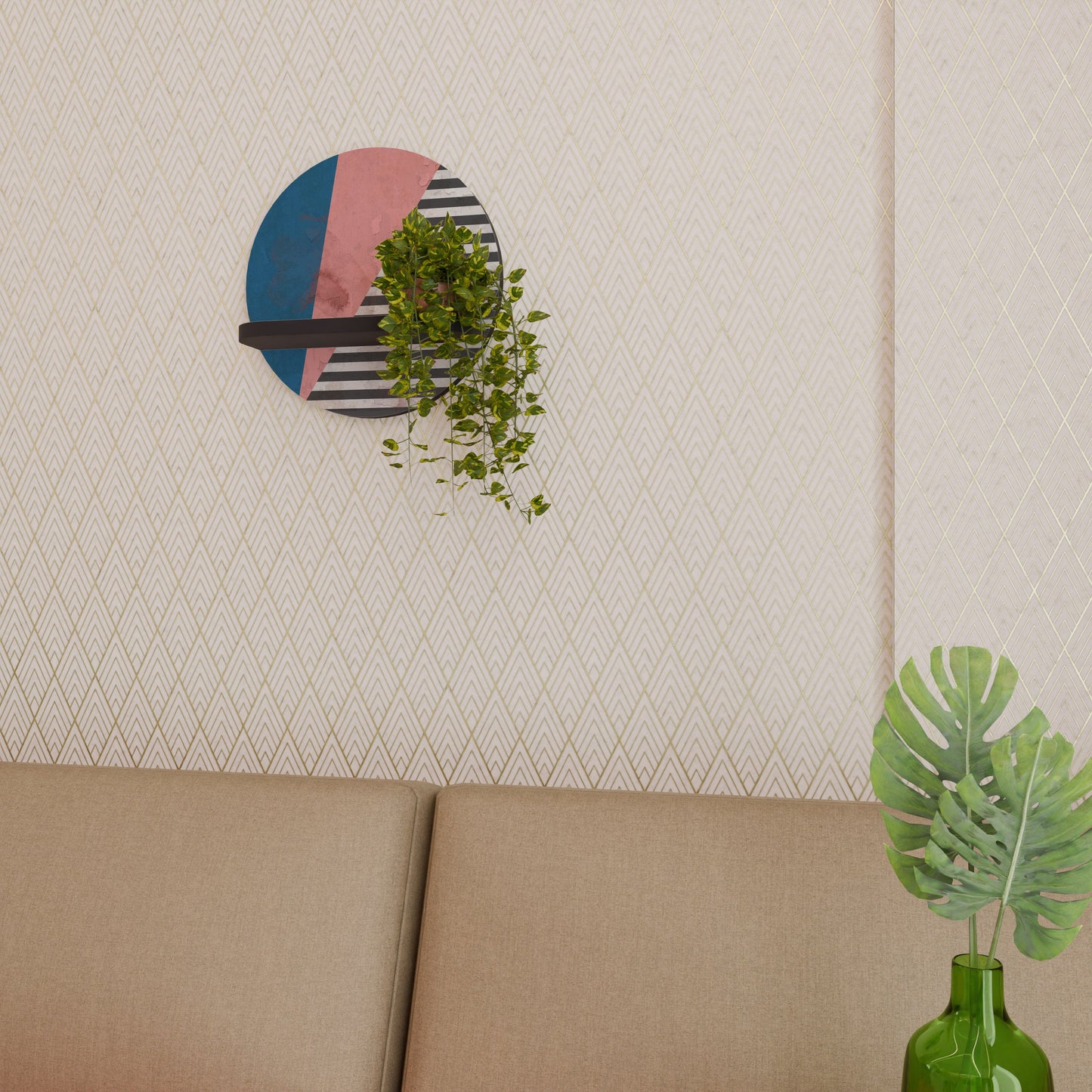 GLAMOROUS STRIPE Mensola Rotonda Decorativa con Finitura Nera