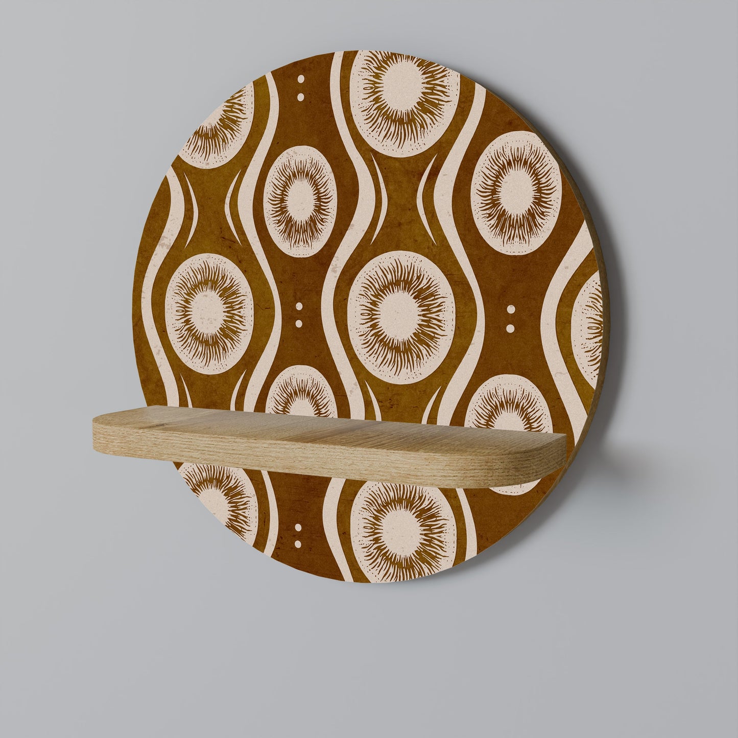 BROWN EYES Round Art Shelf In Oak Effect