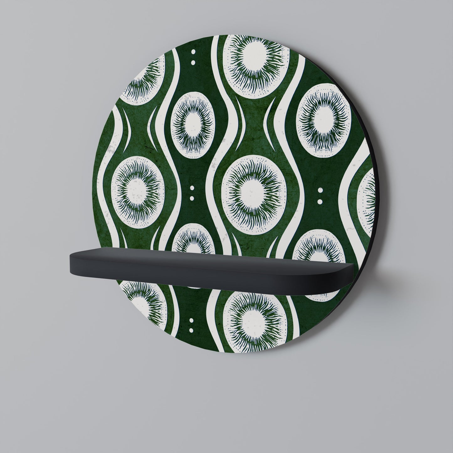 GREEN EYES Round Art Shelf In Black Finish