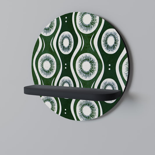 GREEN EYES Round Art Shelf In Black Finish