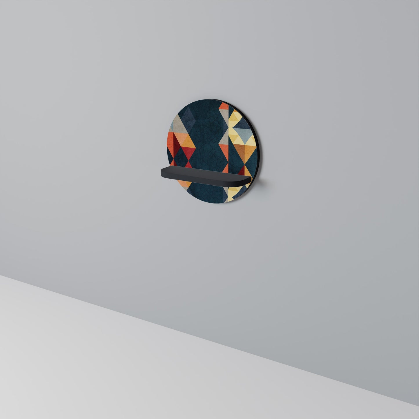 CRACKED ILLUSION Round Art Shelf In Black Finish