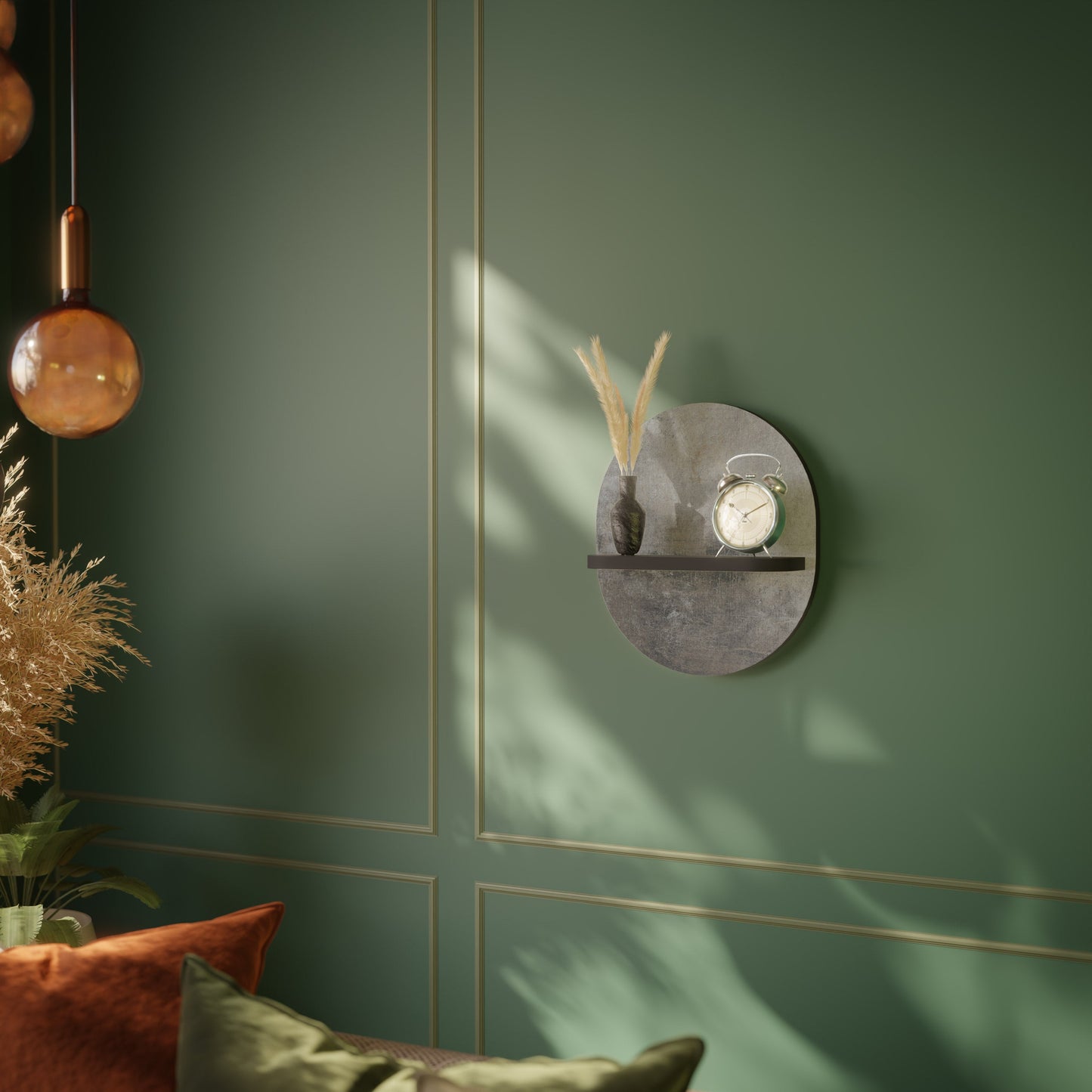 CONCRETE WALL Oval Art Shelf In Black Finish