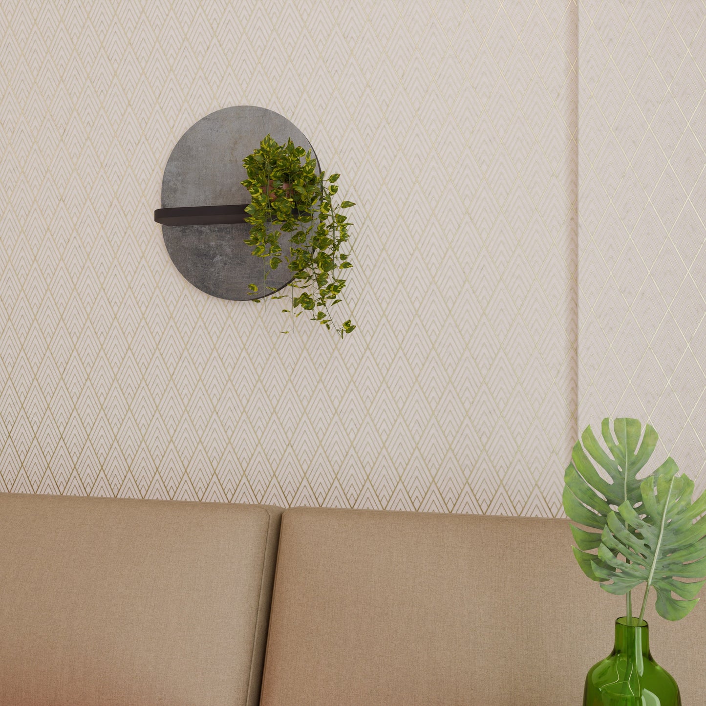 CONCRETE WALL Oval Art Shelf In Black Finish