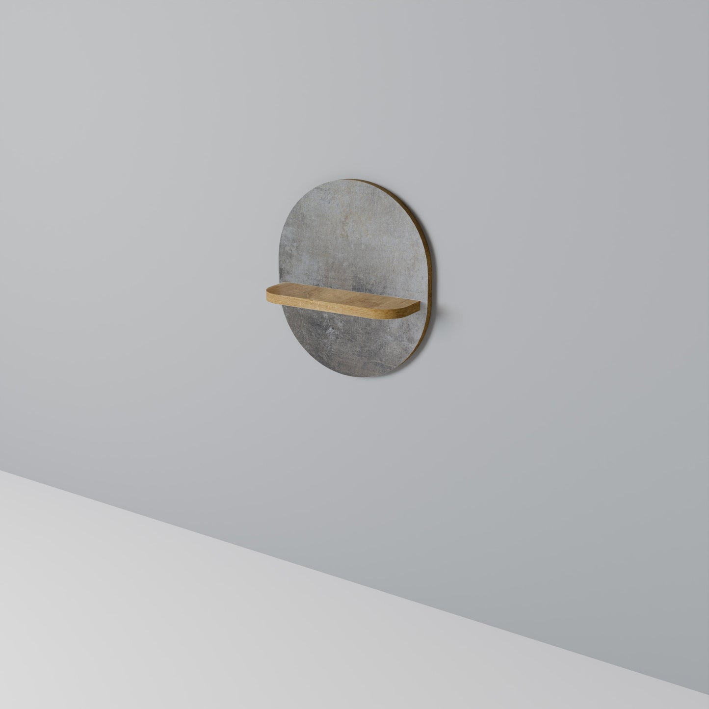 CONCRETE WALL Oval Art Shelf In Oak Effect