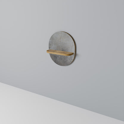 CONCRETE WALL Oval Art Shelf In Oak Effect