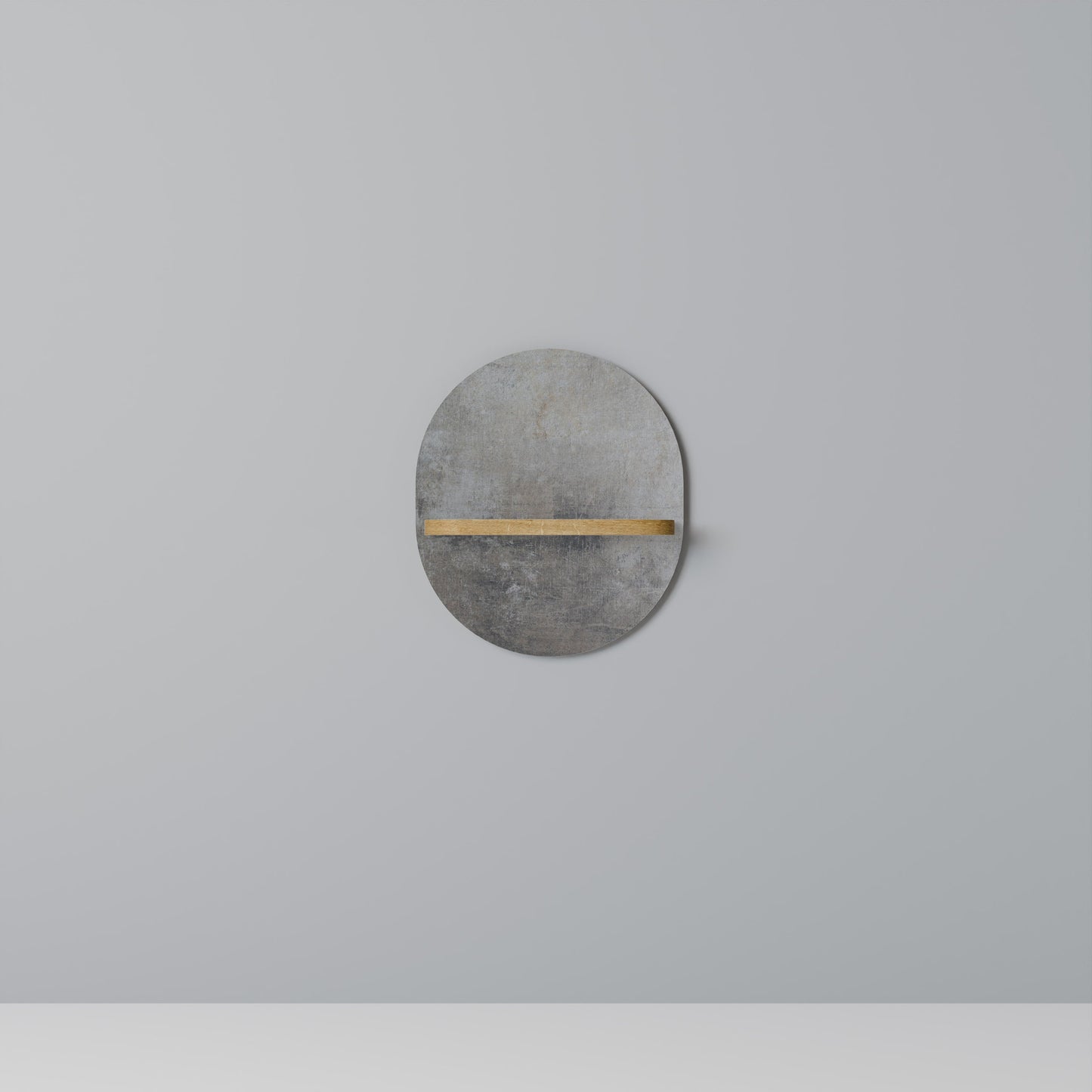 CONCRETE WALL Oval Art Shelf In Oak Effect