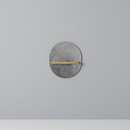 CONCRETE WALL Oval Art Shelf In Oak Effect