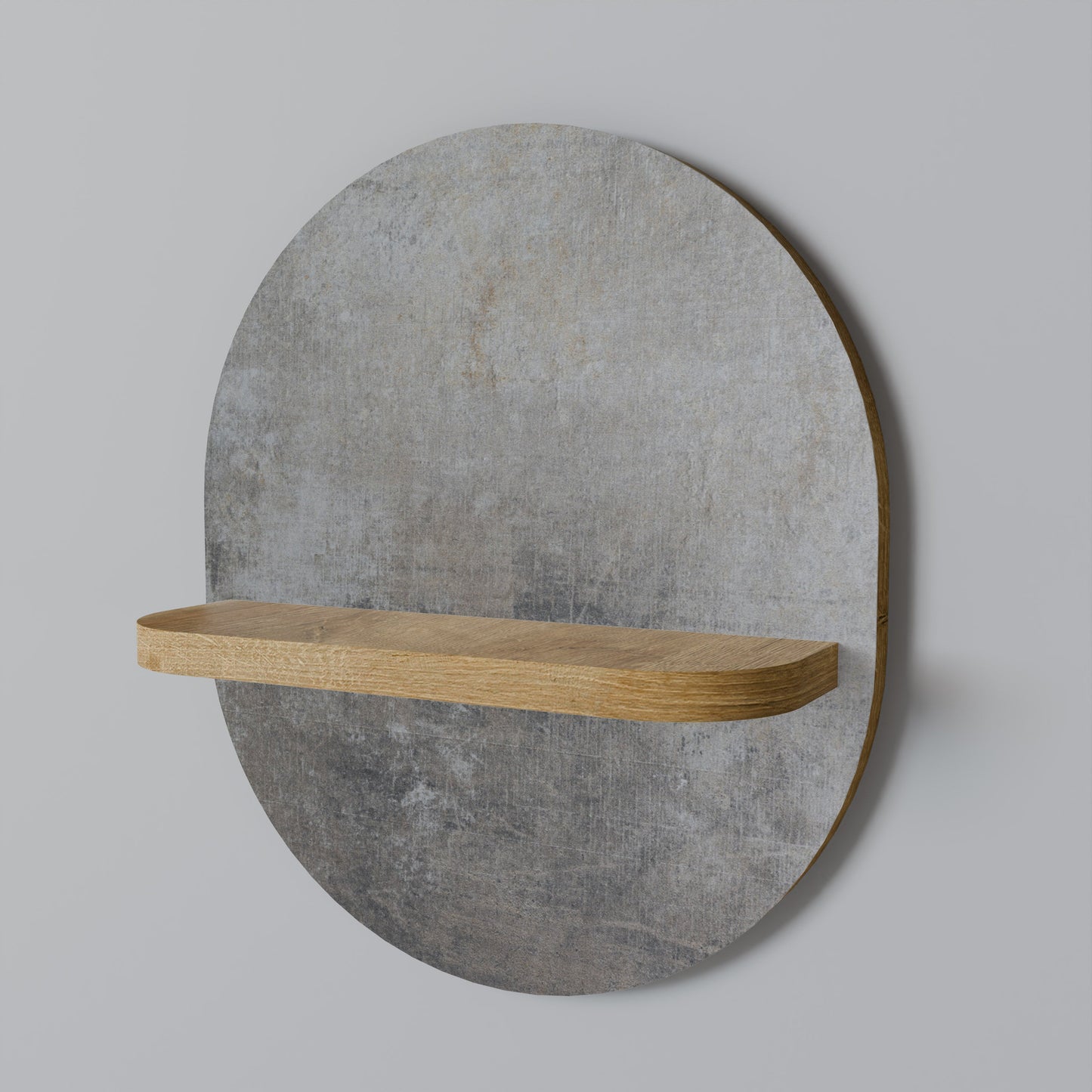 CONCRETE WALL Oval Art Shelf In Oak Effect