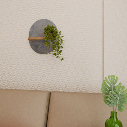 CONCRETE WALL Oval Art Shelf In Oak Effect