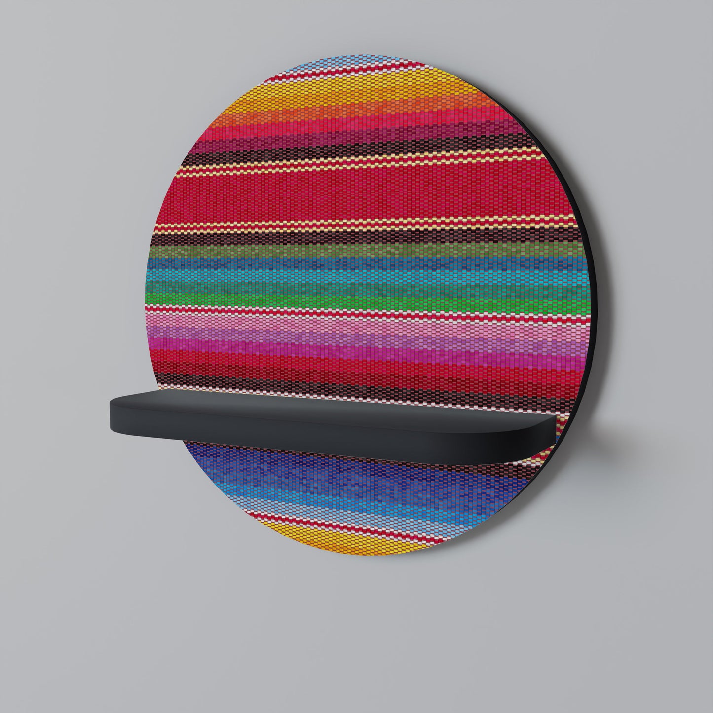 ETHNIC MEXICAN Round Art Shelf In Black Finish