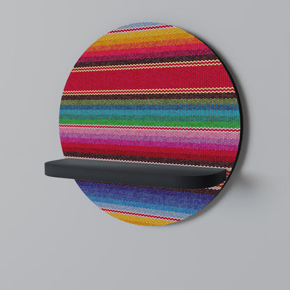 ETHNIC MEXICAN Round Art Shelf In Black Finish