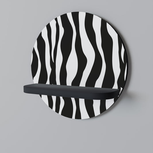 ZEBRA ECHOES Round Art Shelf In Black Finish
