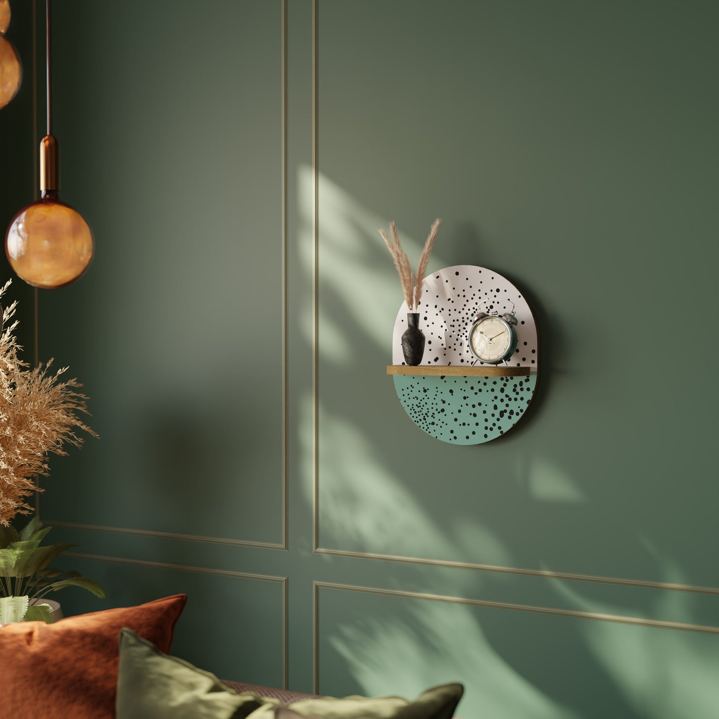 DOTTED DELIGHTS Oval Art Shelf In Oak Effect