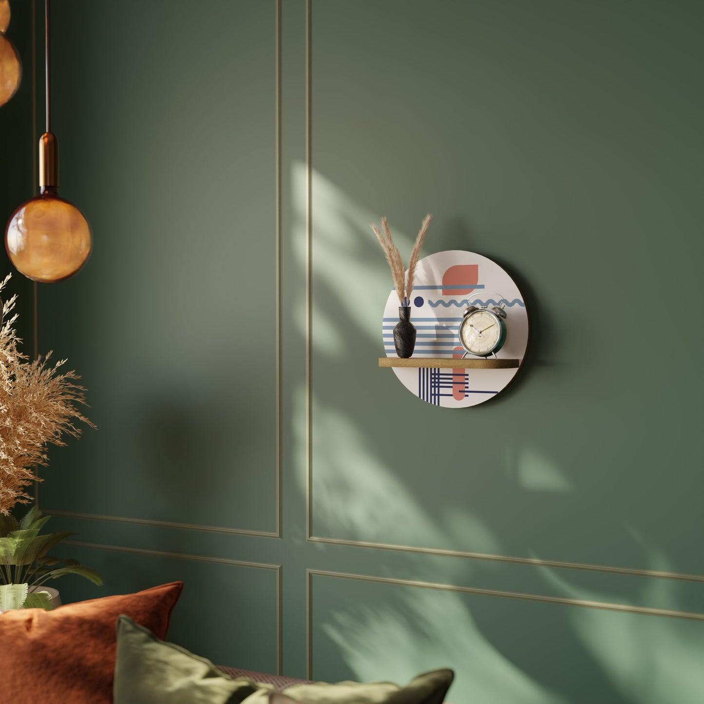 VIBRANT VERSE Round Art Shelf In Oak Effect