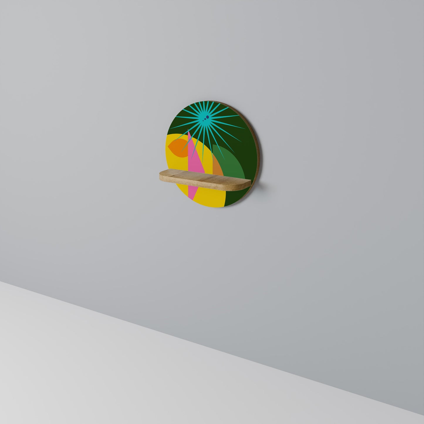 RADIANT RAY Round Art Shelf In Oak Effect