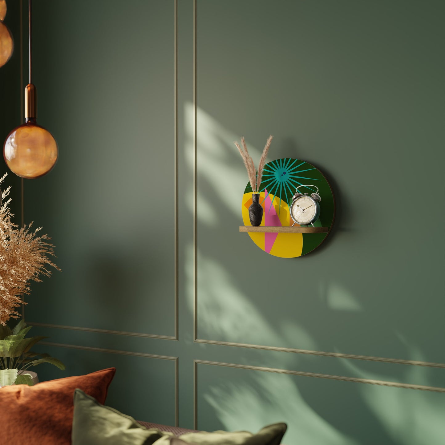 RADIANT RAY Round Art Shelf In Oak Effect