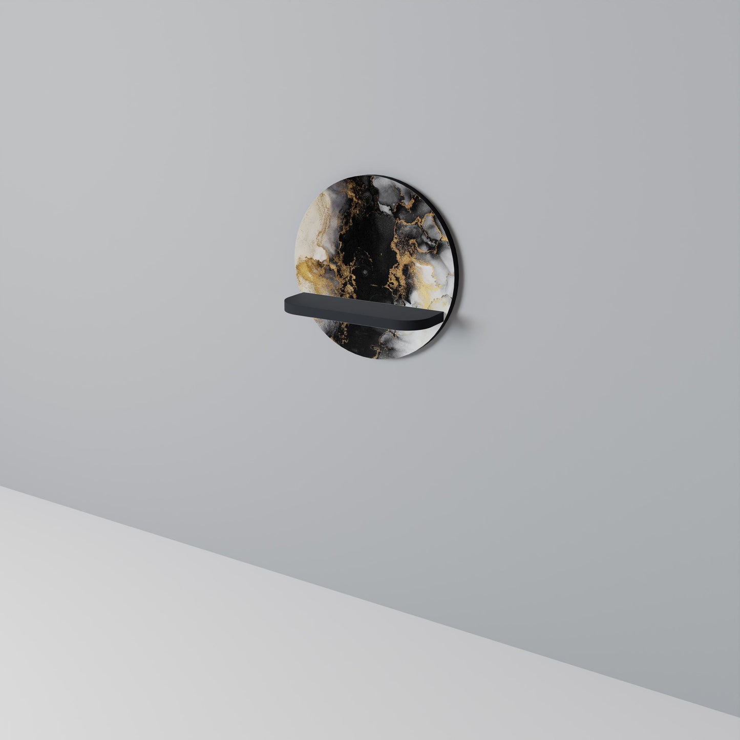MARBLE OF TOMMORROW Mensola Rotonda Decorativa con Finitura Nera
