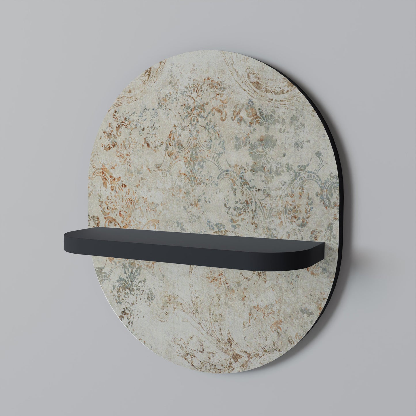 FADED ELEGANCE Oval Art Shelf In Black Finish