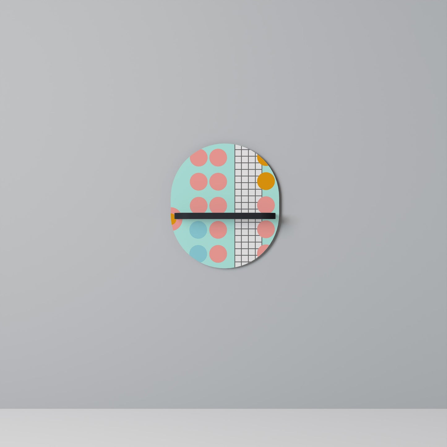 RETRO GRID Oval Art Shelf In Black Finish