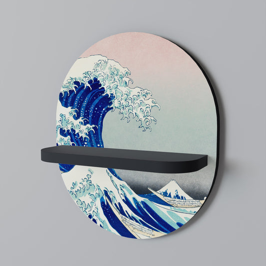 THE GREAT WAVE Oval Art Shelf In Black Finish