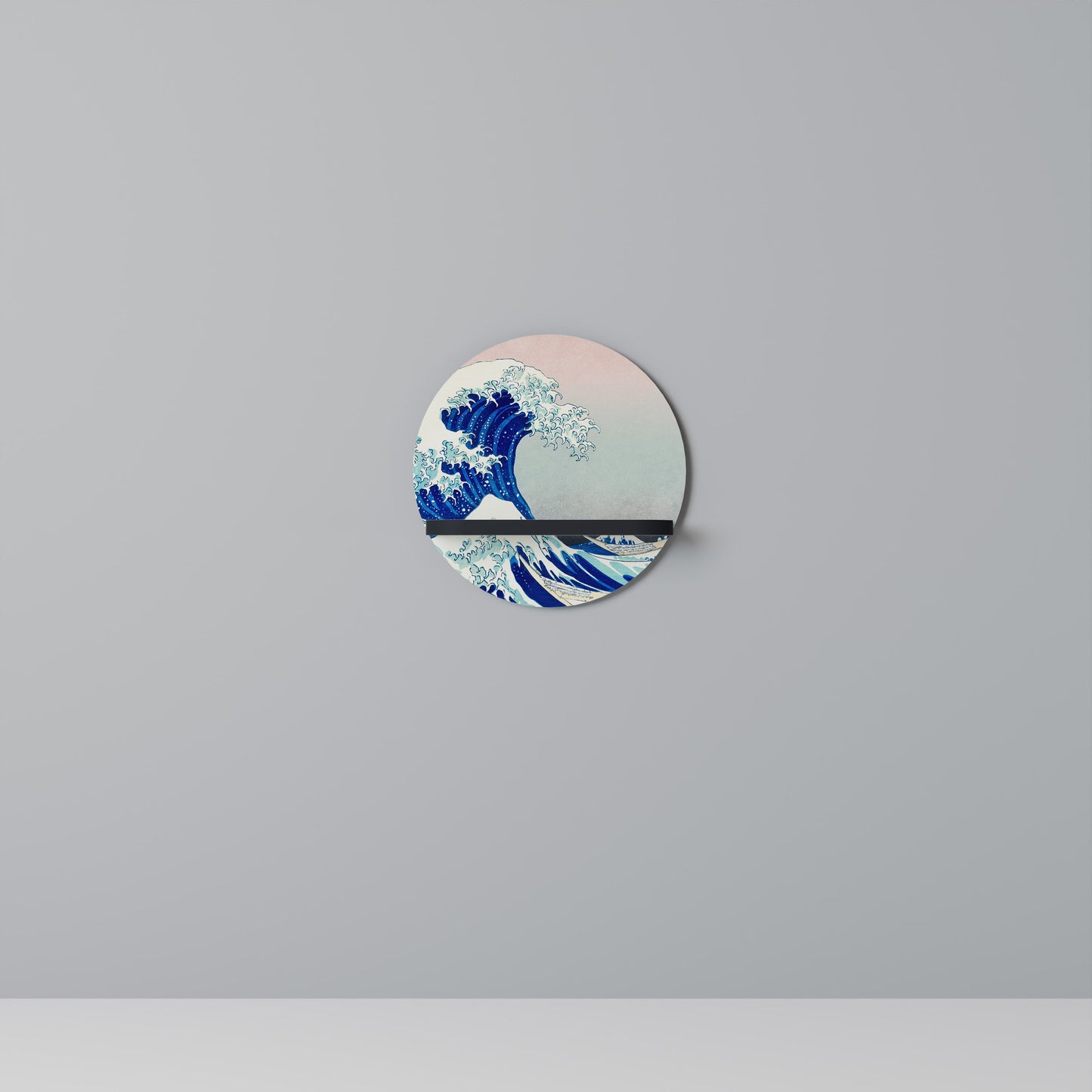 THE GREAT WAVE Round Art Shelf In Black Finish