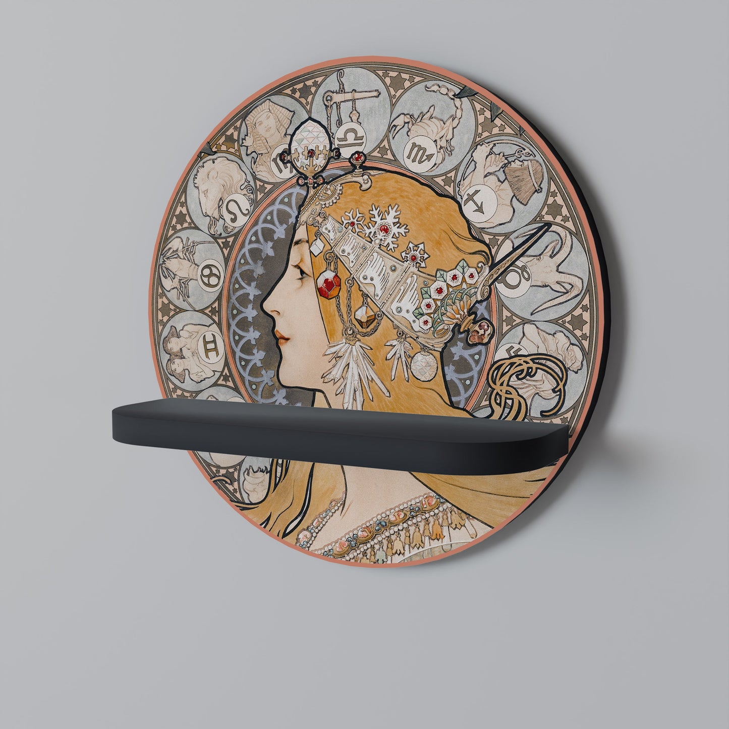 ZODIAQUE OR LA PLUME Mensola Rotonda Decorativa con Finitura Nera