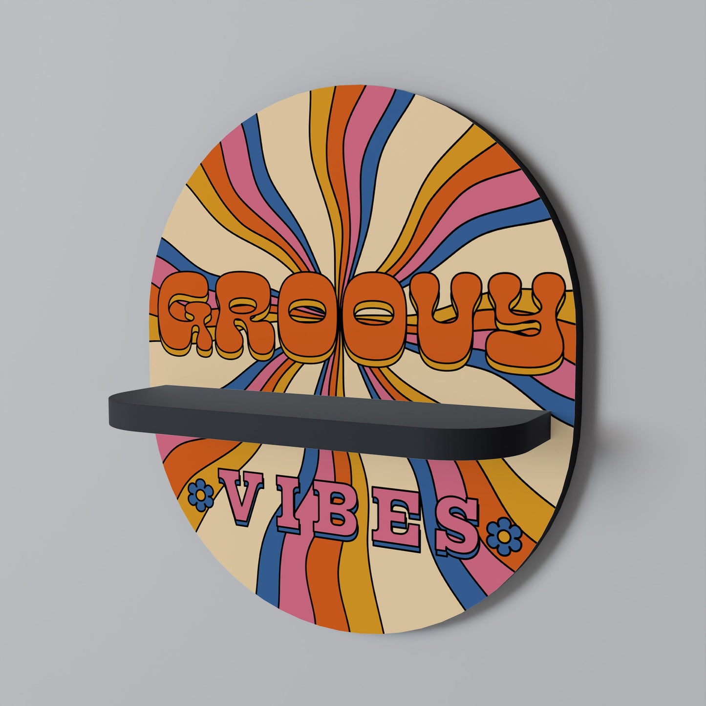 RADIANT GROOVY VIBES Oval Art Shelf In Black Finish