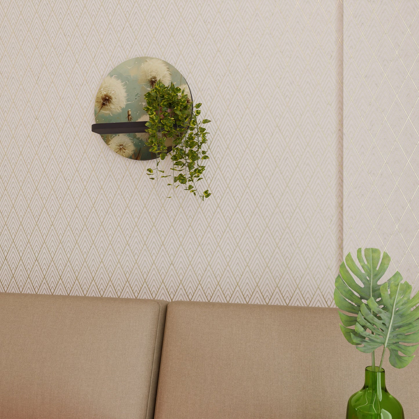 DREAMY MEADOW Mensola Rotonda Decorativa con Finitura Nera