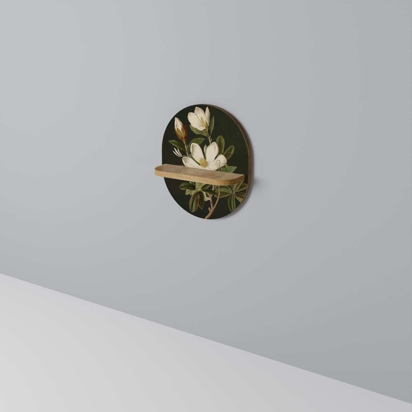 FLORAL NOIR Oval Art Shelf In Oak Effect