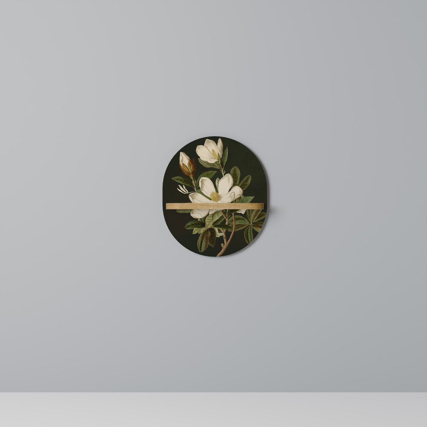 FLORAL NOIR Oval Art Shelf In Oak Effect