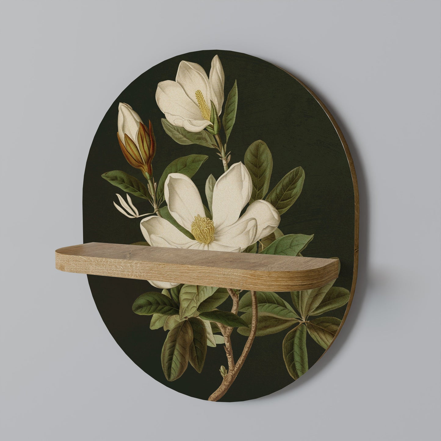 FLORAL NOIR Oval Art Shelf In Oak Effect