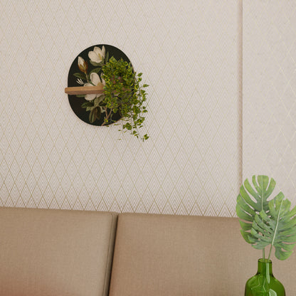 FLORAL NOIR Oval Art Shelf In Oak Effect