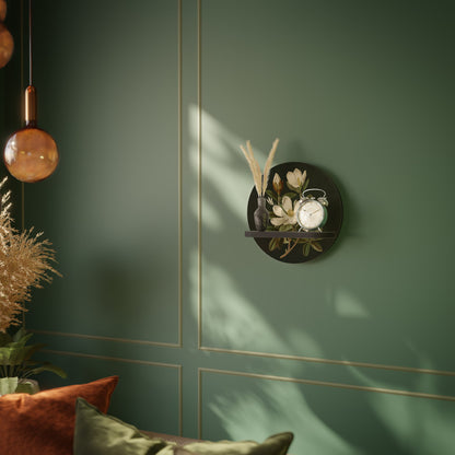 FLORAL NOIR Round Art Shelf In Black Finish