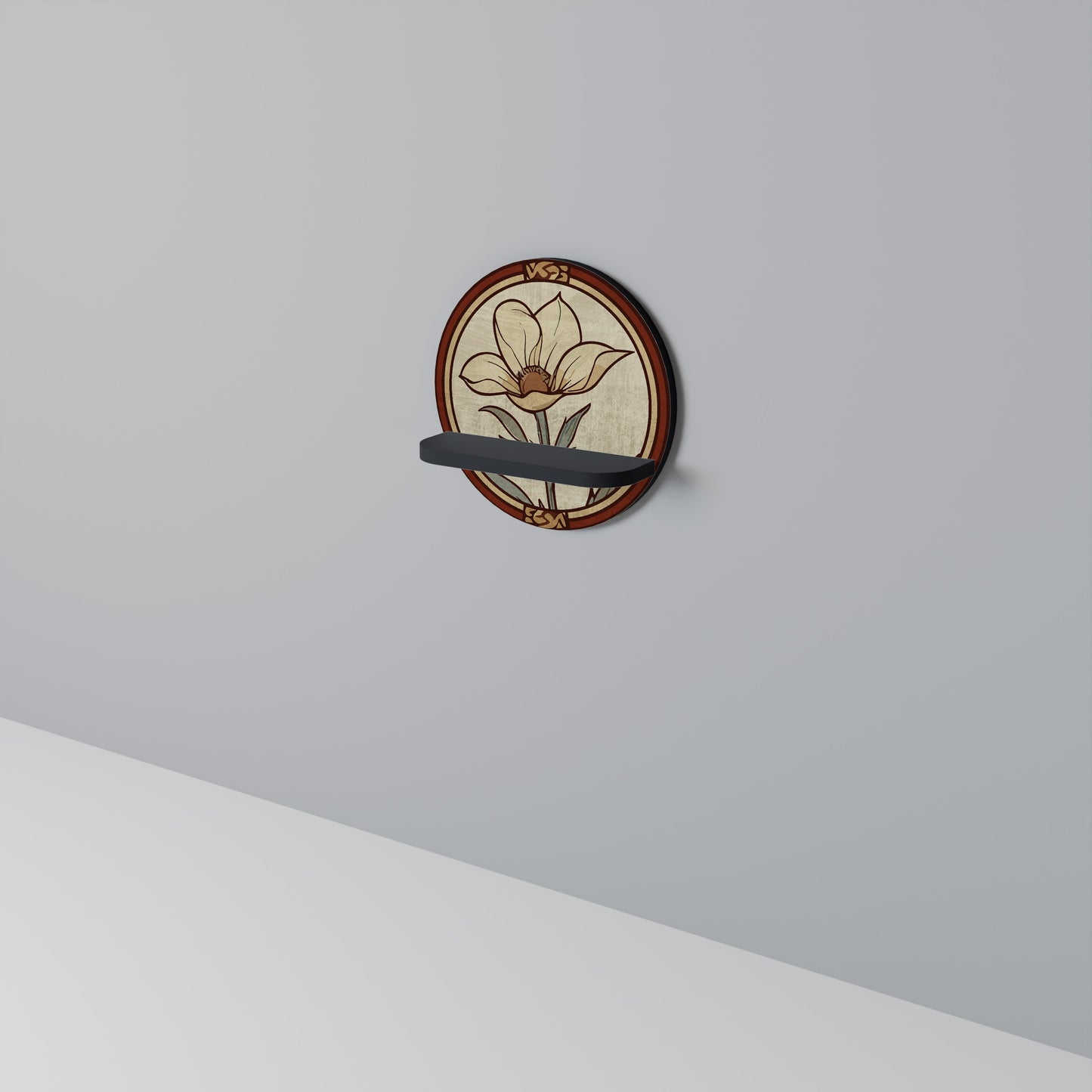 TIMELESS FLORA Round Art Shelf In Black Finish