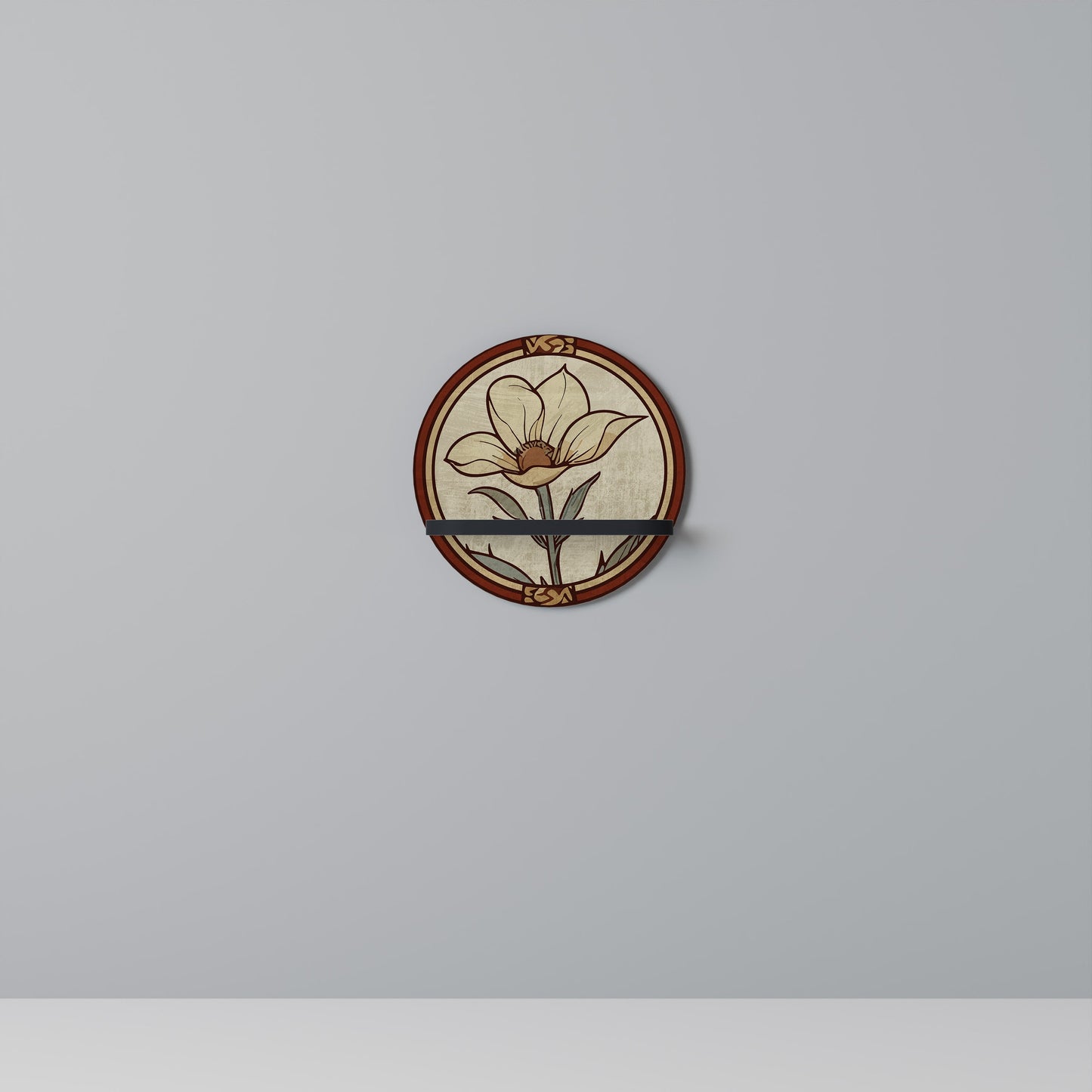 TIMELESS FLORA Round Art Shelf In Black Finish