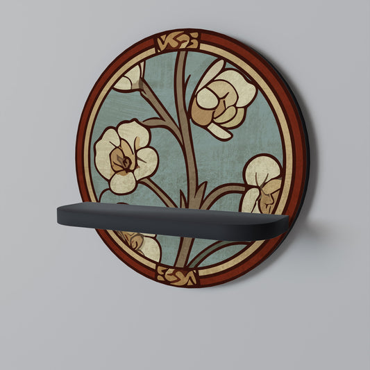 ORNATE PETALS Round Art Shelf In Black Finish
