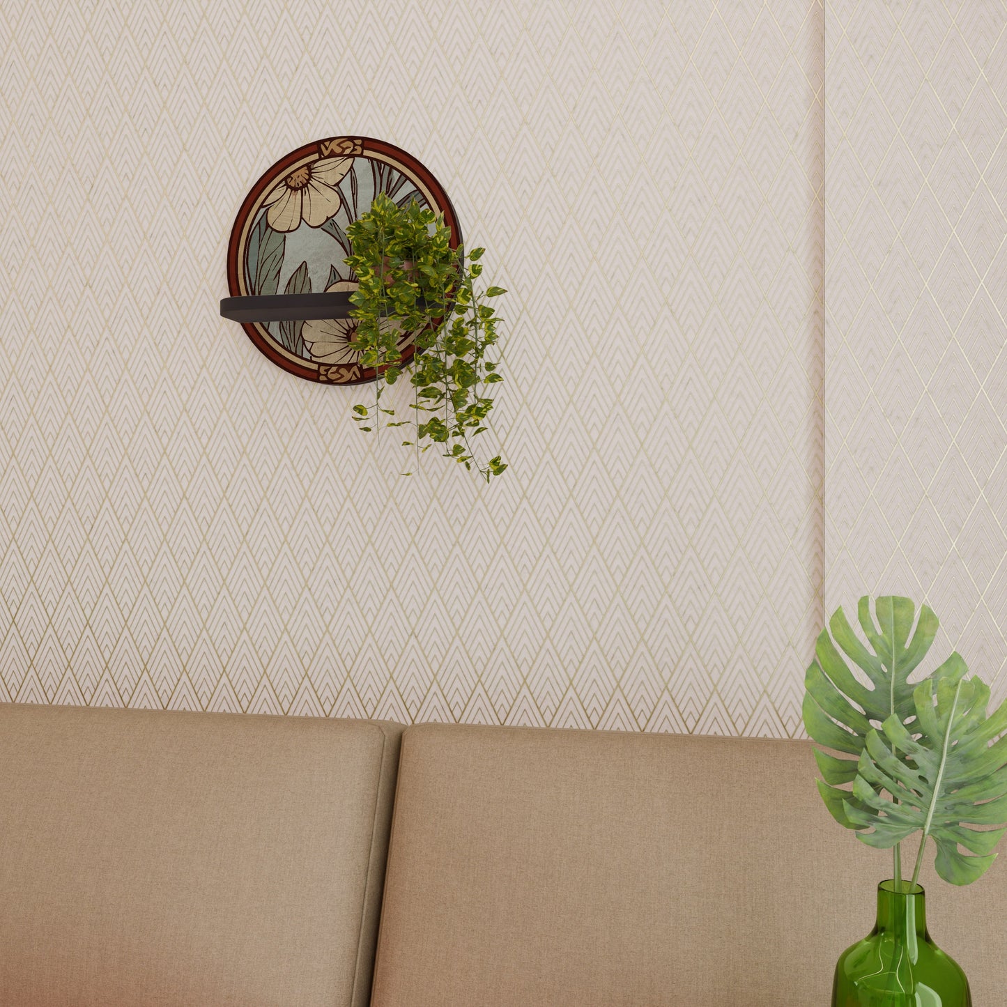 HERITAGE BLOSSOM Round Art Shelf In Black Finish