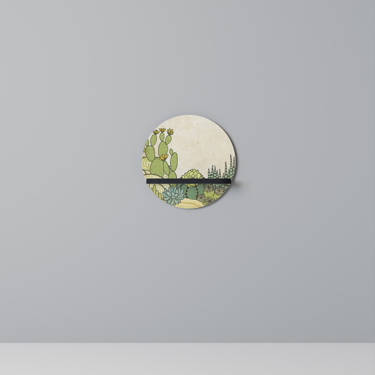 SUCCULENTS KALEIDOSCOPE Round Art Shelf In Black Finish