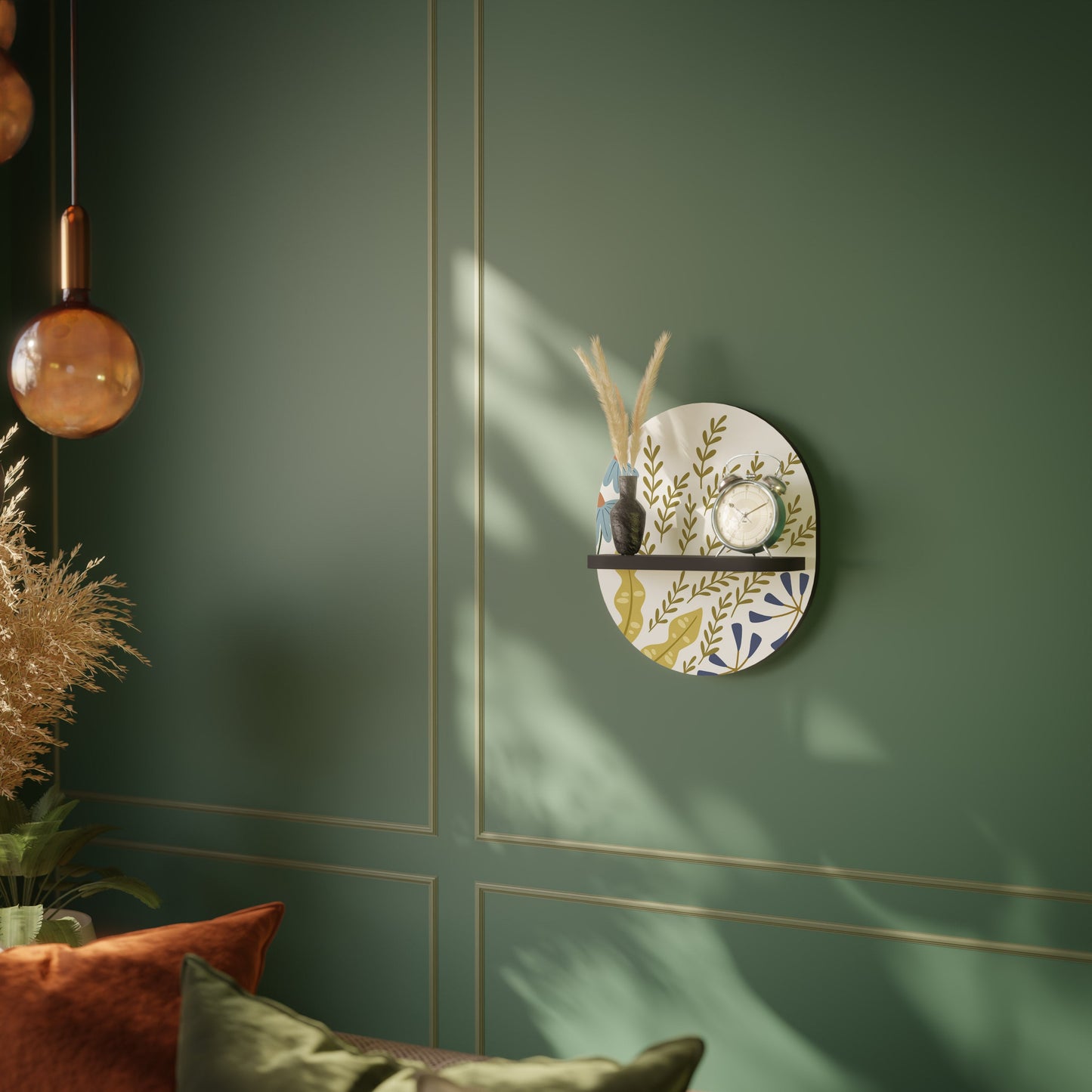 HELLO SPRING Oval Art Shelf In Black Finish