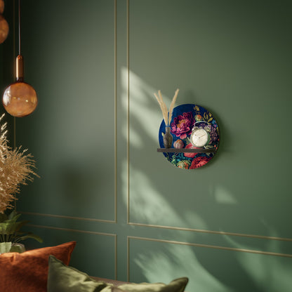 BLOOMING ELEGANCE Round Art Shelf In Black Finish