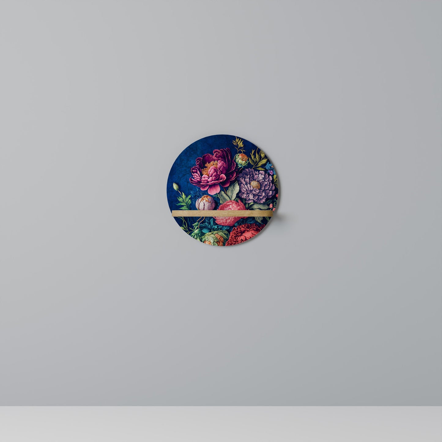 BLOOMING ELEGANCE Round Art Shelf In Oak Effect