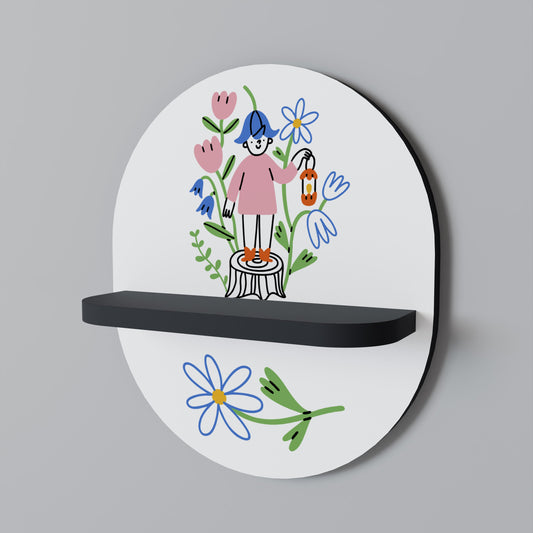 GARDEN GUARDIAN Oval Art Shelf In Black Finish