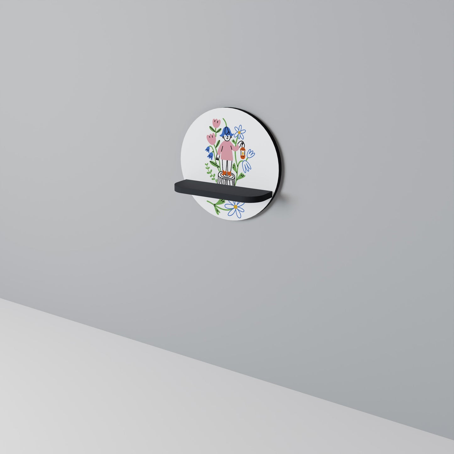 GARDEN GUARDIAN Round Art Shelf In Black Finish