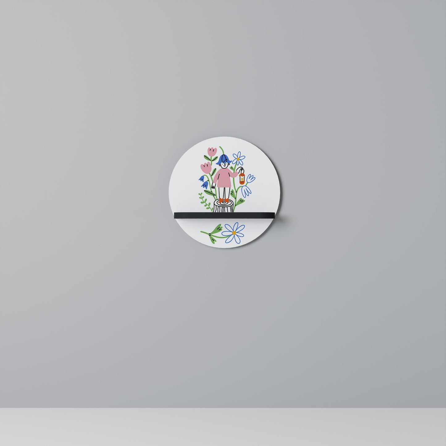 GARDEN GUARDIAN Round Art Shelf In Black Finish