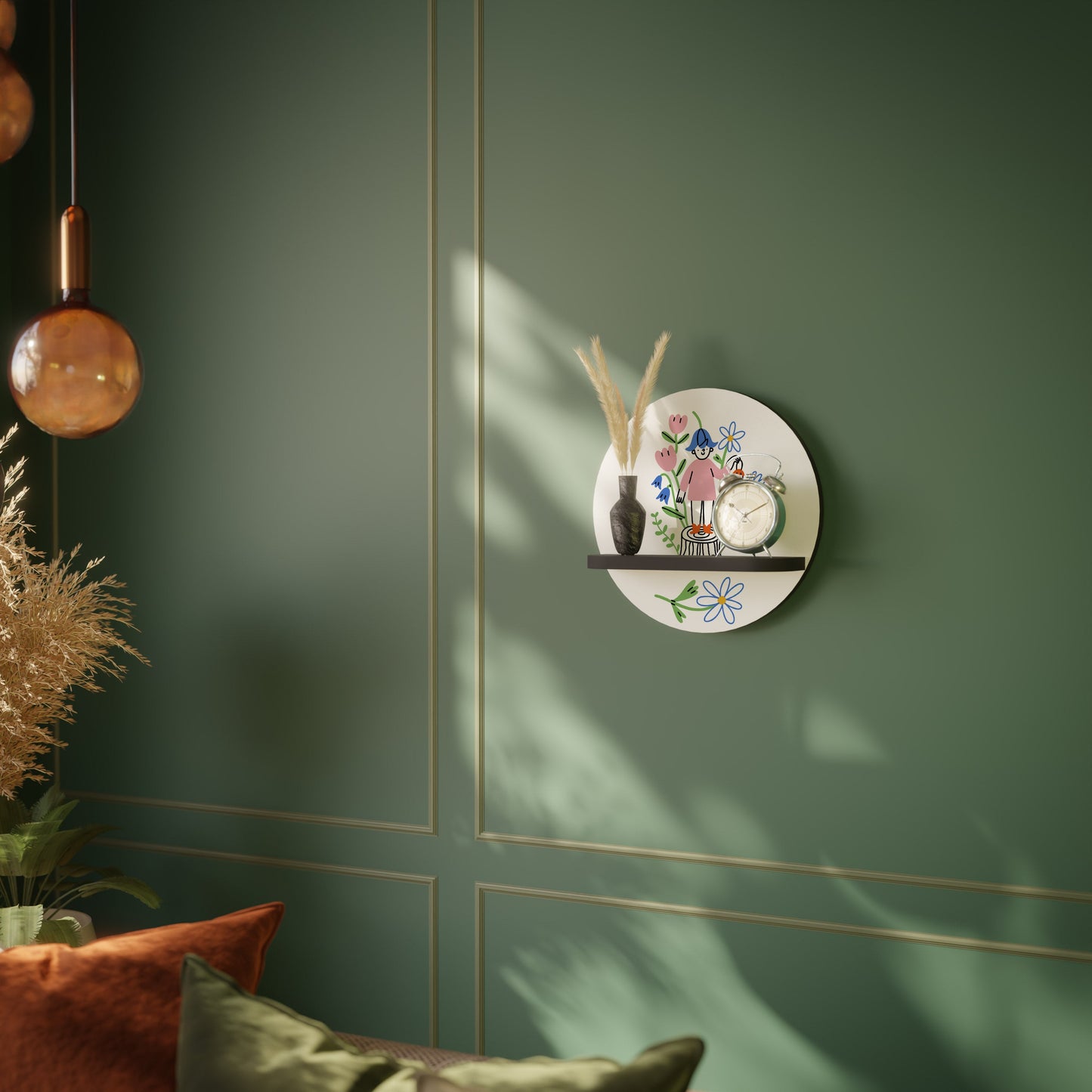 GARDEN GUARDIAN Round Art Shelf In Black Finish