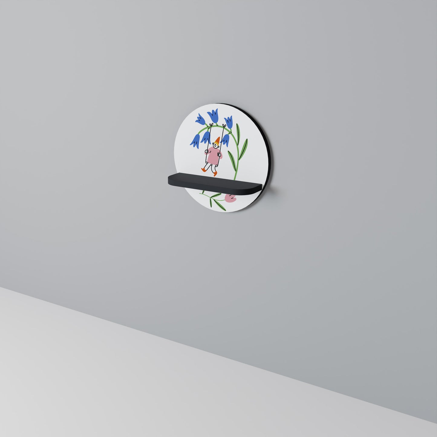 GARDEN JOY Round Art Shelf In Black Finish