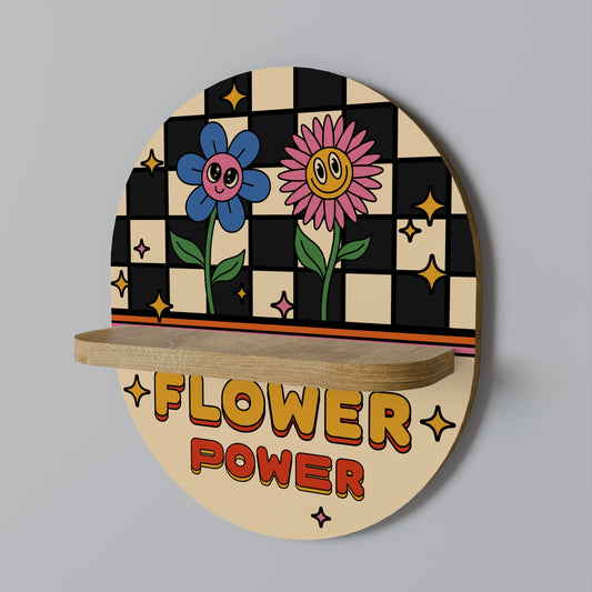 FLOWER POWER Oval Art Shelf In Oak Effect